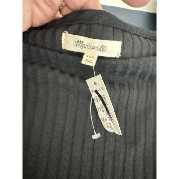 Madewell Women's XXS Square Neck Split Cuff Bodycon Tee Black NWT Ribbed - Picture 8 of 15